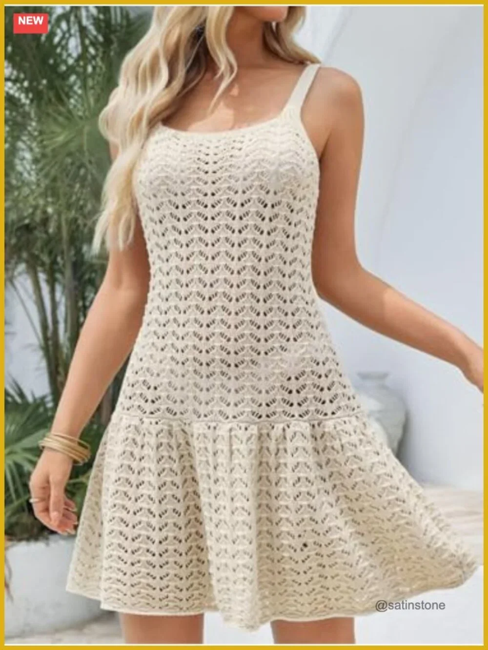 Hollow Crochet Swim Cover Up Sleeveless Knit Beach Dress